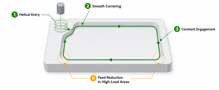 High-feed milling tool path strategy