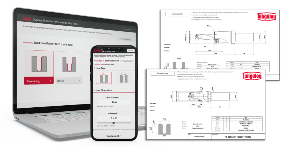 Tungaloy erweitert den Zeichnungsgenerator zur Unterstützung von DrillForceMeister Anfas- und Bohrspezialwerkzeugen