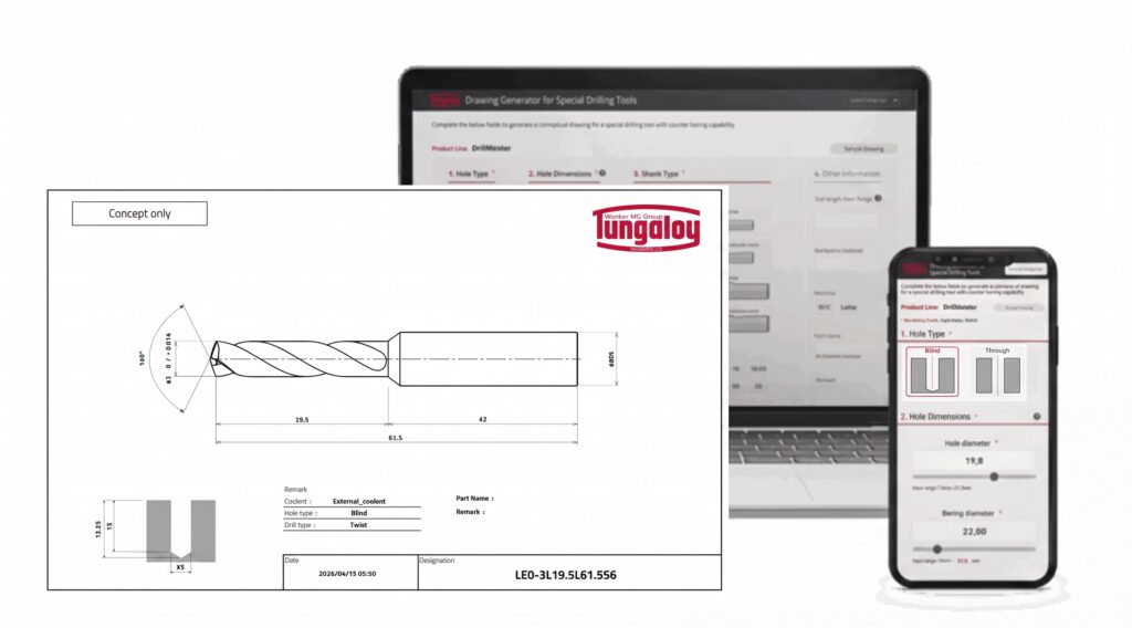 タンガロイが画期的な特殊穴あけ工具用作図システムに超硬ソリッドドリルの特殊径/長さ仕様を拡充