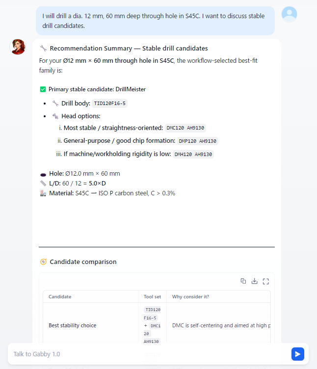 Primjer zaslona razgovora s Gabbyjem na engleskom jeziku