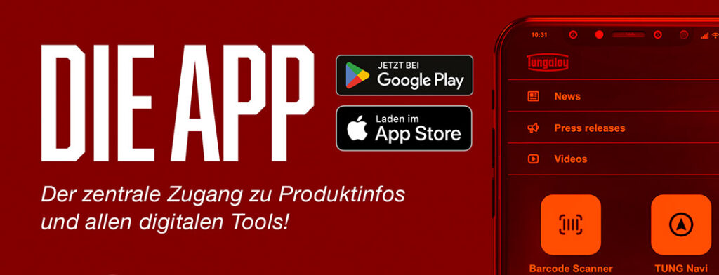 Ankündigung der neuen Tungaloy App, erhältlich im Google Play Store und im Apple App Store