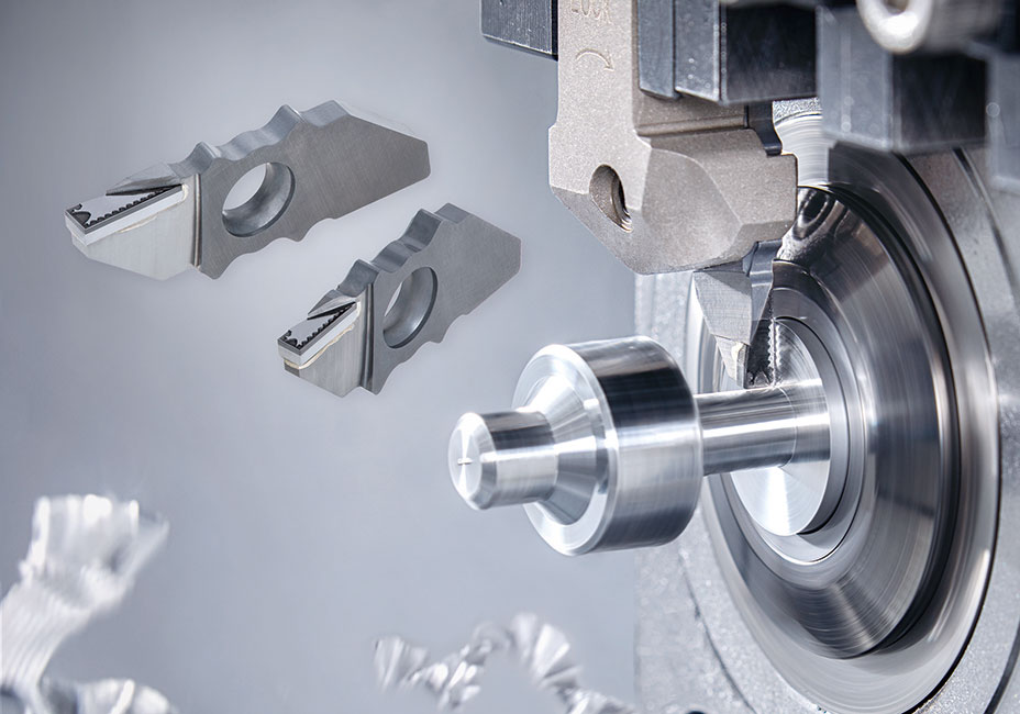 DuoJust-Cut Offers PCD-Tipped Grooving Inserts with 3D Chipbreaker for Efficient Profiling of Spools and Complicated Cylindrical Aluminum Parts